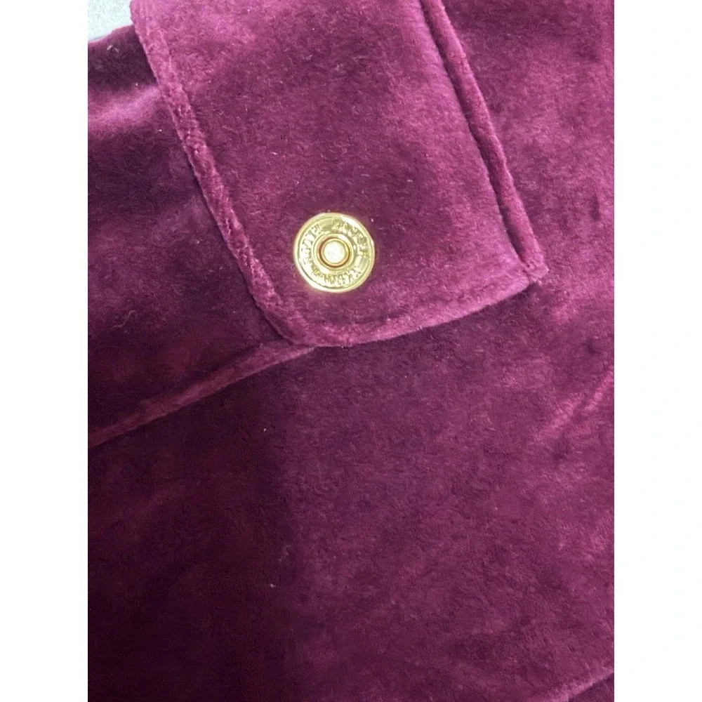 Lauren Ralph Lauren Velour Track Jacket Womens size XL Burgundy Full Zip Velvet